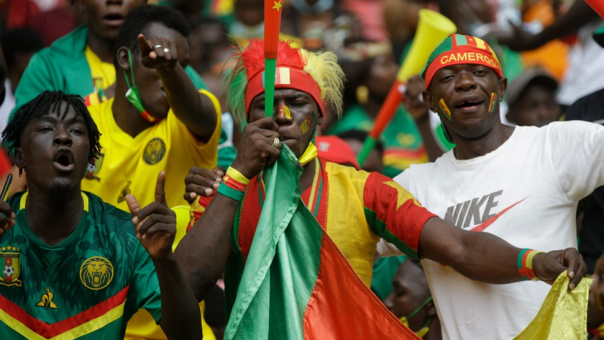 Cameroon soccer supporters during their AFCON 2021 quarterfinal match against Gambia. Cameroon soccer supporters during their AFCON 2021 quarterfinal match against Gambia.